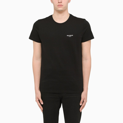 BALMAIN BLACK T-SHIRT WITH LOGO LETTERING