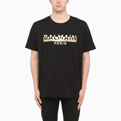 Balmain Black T-shirt With Gold Logo-print