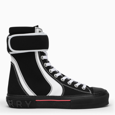 Burberry Sub Contrast-stitch Woven High-top Trainers In Black