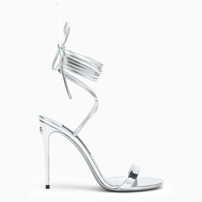Dolce & Gabbana 105mm Keira Metallic Leather Sandals In Silver