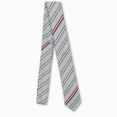 Thom Browne Striped Silk Blend Tie In Grey