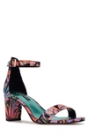 Nine West Women's Pruce Ankle Strap Block Heel Sandals Women's Shoes In Black Tropical Floral Print