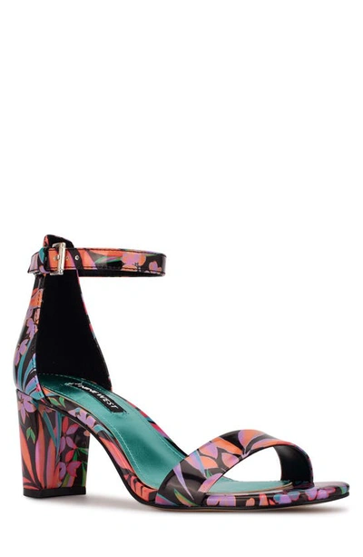 Nine West Women's Pruce Ankle Strap Block Heel Sandals Women's Shoes In Black Tropical Floral Print