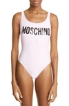 Moschino Logo-print Scoop-back Swimsuit In Fantasy Print Pink