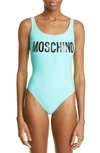 Moschino Women's Swimsuit Swimming Costume Swimwear In Fantasy Print Light Blue