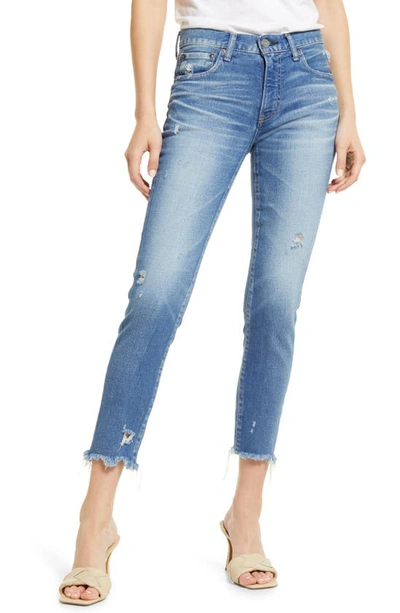 Moussy Vintage Diana High Waist Distressed Raw Hem Skinny Jeans In Light Blue