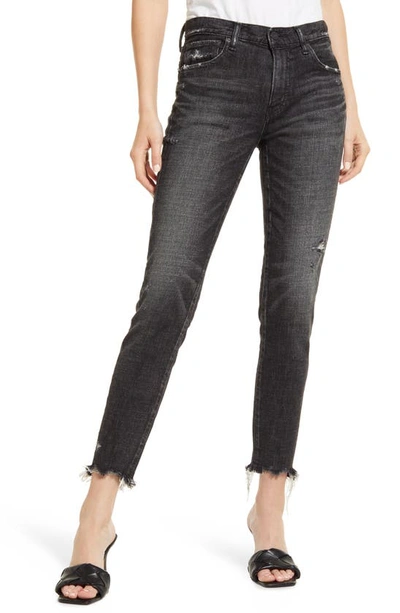 Moussy Vintage Checotah Skinny Jeans With Chewed Hem In Black