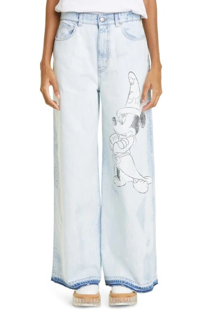 Stella Mccartney + Disney Distressed Printed Organic Wide-leg Jeans In Blue