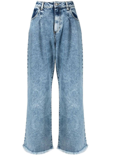 Icon Denim Distressed-effect Wide-leg Denim Jeans In Blue