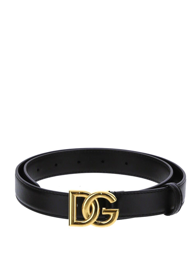 Dolce & Gabbana Signature Logo Buckle Belt In Black