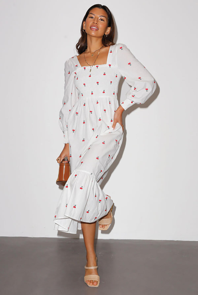 knee length dresses for ladies Ivory Eyelet Tiered Smock Dress main image 0