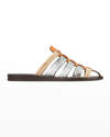 TORY BURCH MIXED LEATHER FISHERMAN MULE SANDALS