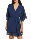 Eberjey Beatrix Lace-trimmed Stretch-tencel Modal Robe In Navy