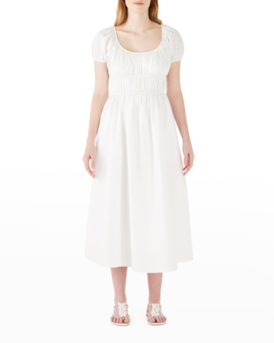 Kate Spade Elasticized Seersucker Midi-dress In Fresh White