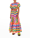Farm Rio Dancing Stripes Cropped Printed Cotton-poplin Top In Dancing Stripes