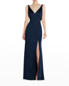 After Six Draped Cowl-back Sleeveless Gown In Midnight Navy