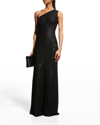 St John Scattered Sequin One Shoulder Gown In Bk00