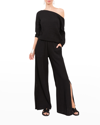 Everyday Ritual Riley Slit Wide-leg Cotton Gauze Pants In Lt Grey