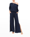 Everyday Ritual Riley Slit Wide-leg Cotton Gauze Pants In Navy