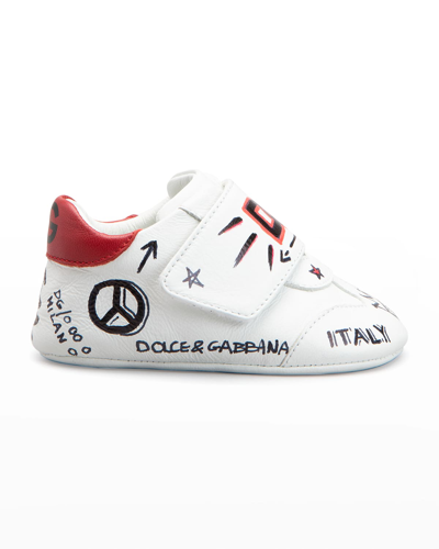 Dolce & Gabbana Kid's Prewalker Dg Graffiti Logo Trainers, Newborn-9m In Scritte Fdobianco
