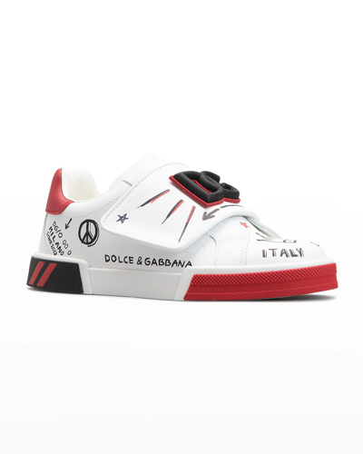 Dolce & Gabbana Kids' Portofino Custom Low-top Sneakers In Scritte Fdobianco