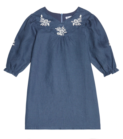Tartine Et Chocolat Kids' Embroidered Cotton Dress In Bleu Petrole