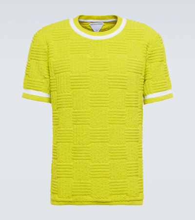 Bottega Veneta Cotton Blend T-shirt With Intrecciato Motif In Verde