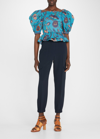 Ulla Johnson Carlotta Puff Sleeve Printed Poplin Top In Lagoon