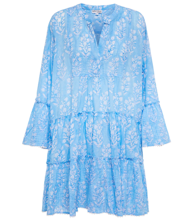 Juliet Dunn Floral Print Flare Sleeve Dress Blue In Cornflower Klein Blue