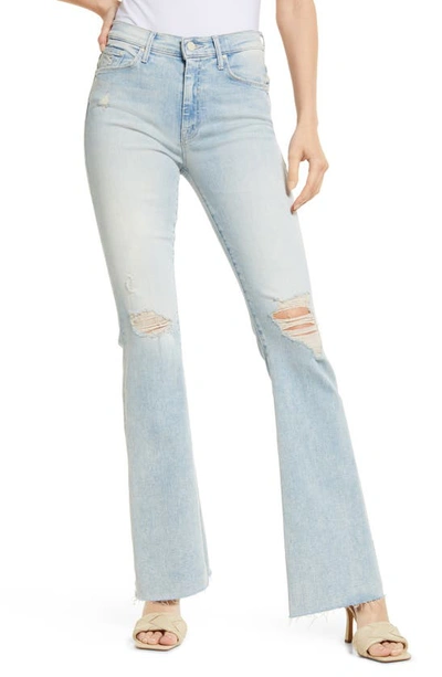 Mother The Weekender Fray Mid-rise Distressed Stretch Flare Jeans In Action Shot