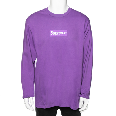 Pre-owned Supreme Purple Cotton Logo Printed Crew Neck T-shirt L