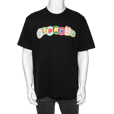 Pre-owned Supreme Black Logo Printed Cotton Short Sleeve T-shirt L