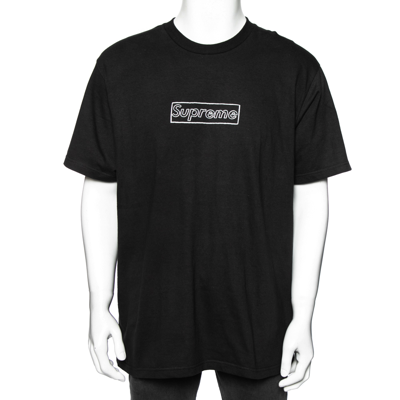 Pre-owned Supreme Black Cotton Logo Printed Crew Neck T-shirt L