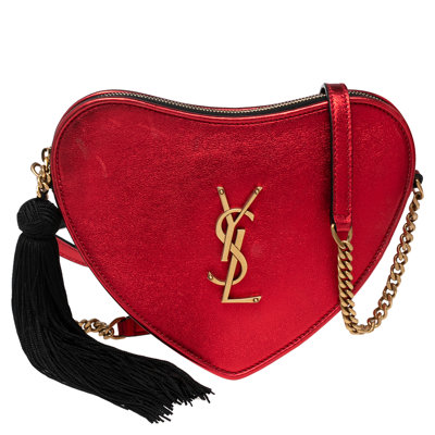 Pre-owned Saint Laurent Red Leather Heart Tassel Shoulder Bag