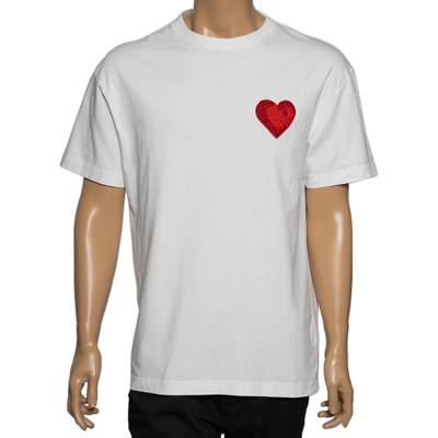 Pre-owned Palm Angels White Cotton Heart Embroidered Crew Neck T-shirt L