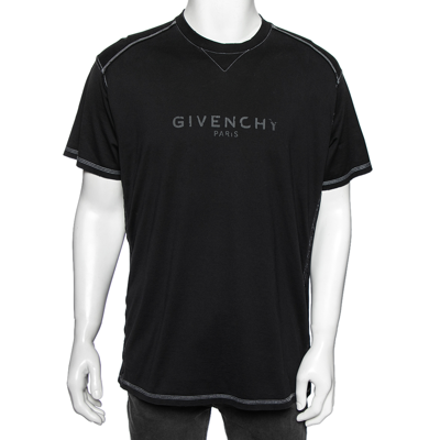 Pre-owned Givenchy Black Logo Printed Side Trim Detail Distressed T-shirt S