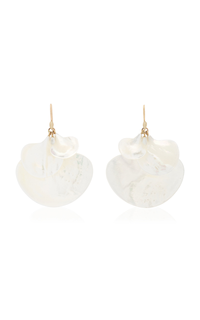 Annette Ferdinandsen Ginkgo Cluster 14k Yellow Gold Mother-of-pearl Earrings In White