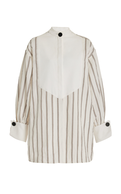 By Malene Birger Aglaja Paneled Striped Linen-blend And Linen-piqué Shirt In Neutral