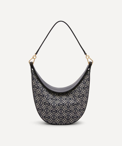 Loewe Luna Anagram Jacquard And Leather Shoulder Bag In Navy/black