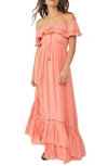 Free People Moonlight Ocean Off The Shoulder Maxi Dress In Burnt Coral