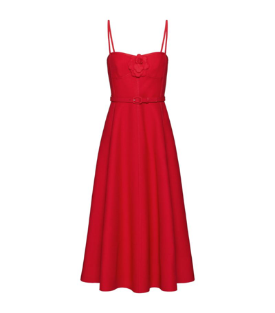 Valentino Women's Belted Floral-appliqué Midi-dress In Red