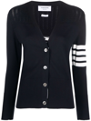 Thom Browne Cashmere Striped-sleeve V-neck Cardigan In Blue