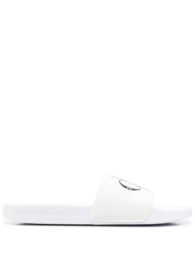 Calvin Klein Monogram-print Slides In White