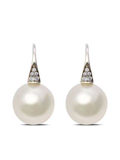 Autore 18kt White Gold Pearl Round Diamond Shephard Hook Earrings In Silver