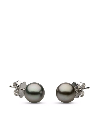Autore 18kt White Gold 9mm Tahitian Classic Pearl Stud Earrings In Silver
