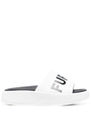 FURLA LOGO-PRINT LEATHER SLIDES