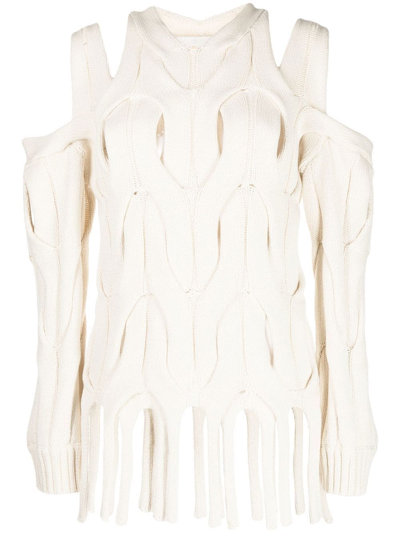 Dion Lee Cable-knit Fringed Fringed Jumper In White