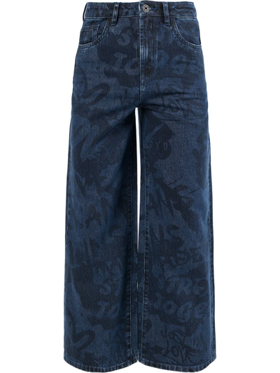 Ports V All-over Graffiti Print Jeans In Blue