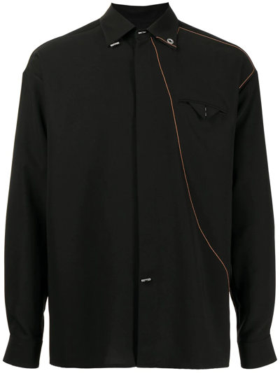 Ports V Contrast-stitching Long-sleeved Shirt In Black