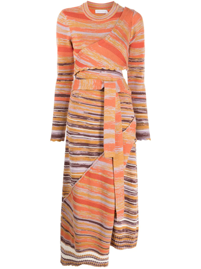 Jonathan Simkhai Selah Layered Space-dyed Cotton And Wool-blend Midi Dress In Orange